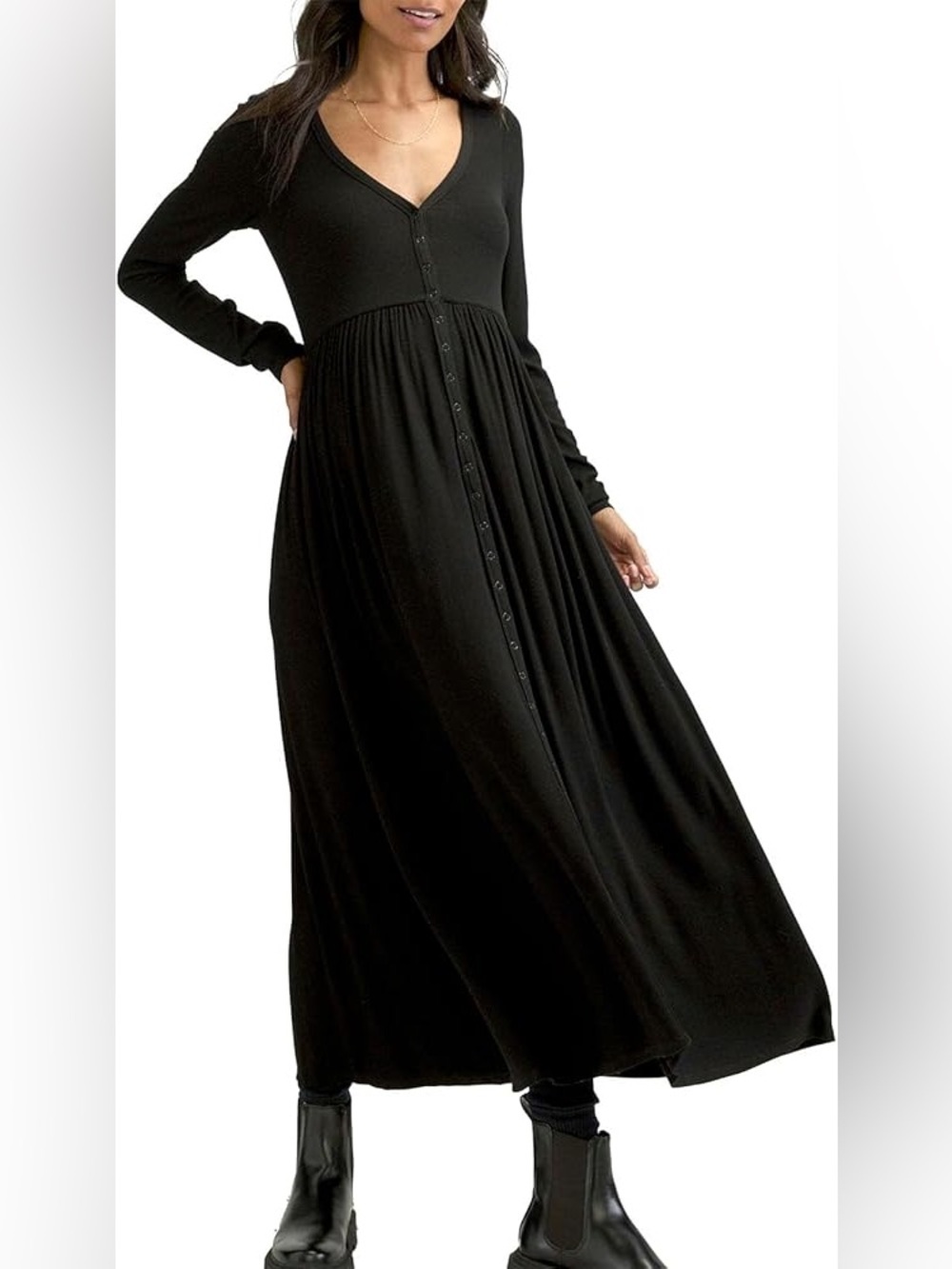 HATCH Women's The Softest Rib Nursing Maxi Dress Black Long Sleeve Maternity